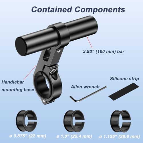 LOKTENWO Bike Handlebar Extender - 3.93\" Aluminum Extension with Aluminum Alloy Single-Clamp Mounting Base for Bicycle and Motorcycle, Fits Handlebar Diameters of 0.875\"/ 1.0\"/ 1.125\"/ 1.26\" - Thumbnail 6