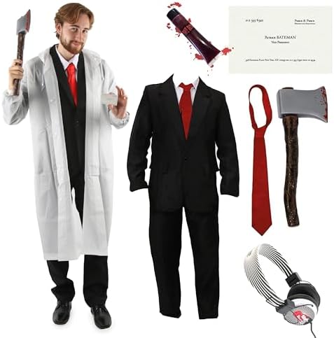 I LOVE FANCY DRESS Patrick Bateman Medium Kostüm für Erwachsene, schwarzer Anzug, transparenter Regenmantel, rote Krawatte, falsche Axt, Visitenkarte und Kunstblut – Halloween-Kostüm für Herren I LOVE FANCY DRESS Patrick Bateman Medium Kostüm für Erwachsene, schwarzer Anzug, transparenter Regenmantel, rote Krawatte, falsche Axt, Visitenkarte und Kunstblut – Halloween-Kostüm für Herren