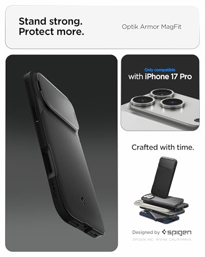 Coque iPhone 17 Pro Spigen Optik Armor MagFit noire avec protection caméra