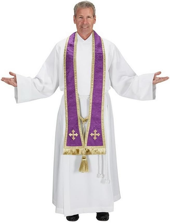 Christian Brands RJ Toomey N7298 Reversible Jacquard Confessional Stole - Purple/White, Large