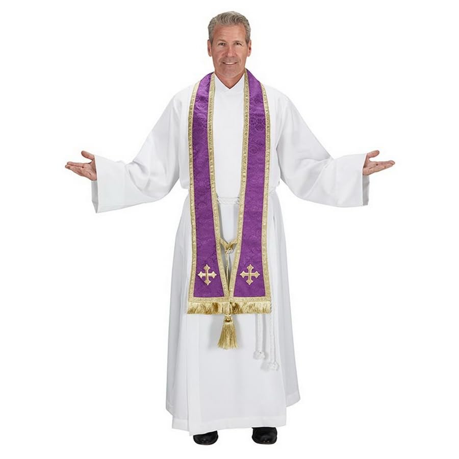 Christian Brands RJ Toomey N7298 Reversible Jacquard Confessional Stole - Purple/White, Large