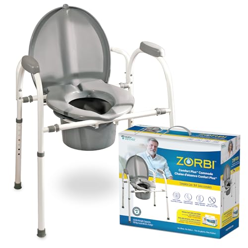 MedPro Defense Comfort Plus Commode Chair With Adjustable Height Settings and Extra Wide Ergonomic Seat, Convenient and Safe Toilet Alternative, 3-in-1 Frame Design, Gray