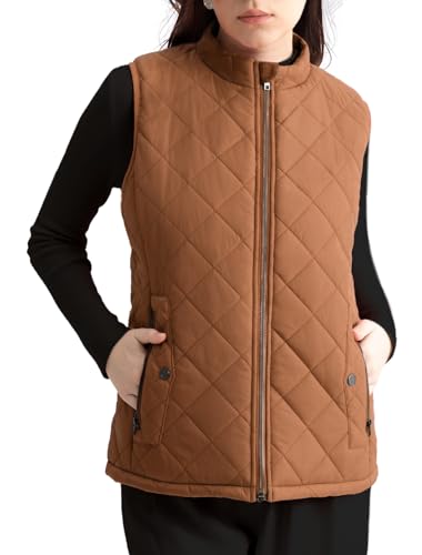 Women's Vest, Quilted Puffer Water-Resistant Zip With Pockets
