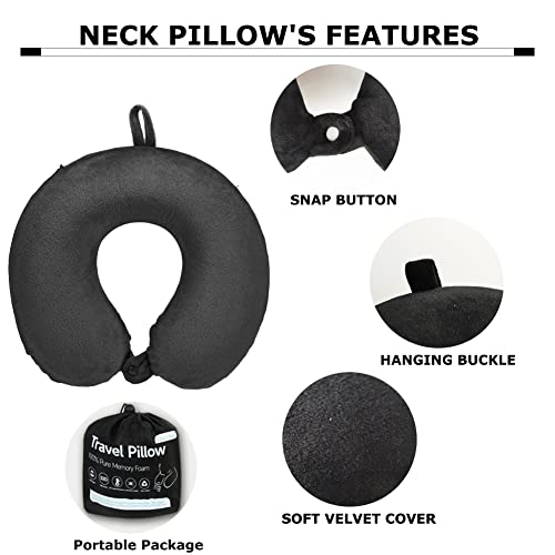 Travel Pillow,Neck Pillow for Traveling U Shaped Memory Foam Black Portable Headrest Sleep Airplane Travel Neck Pillow for Flight, Car & Home,Office - Thumbnail 3