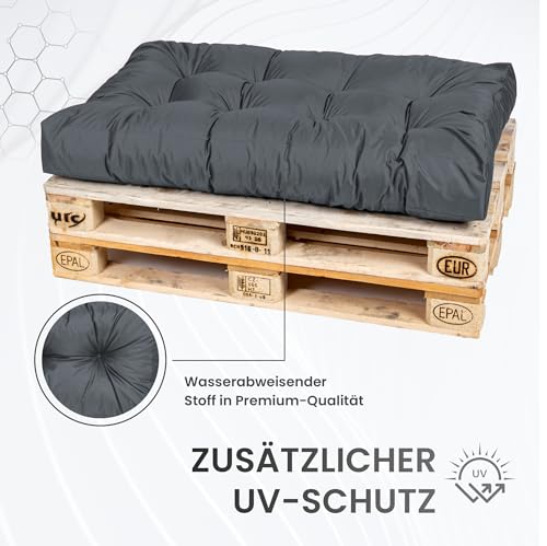 TexDeko® Garden Palettenkissen 120x80x18cm wasserabweisend UV - beständig In- & Outdoor Premium Sitzkissen gesteppt Palettenauflage für Europaletten Palettenpolster (Anthrazit)