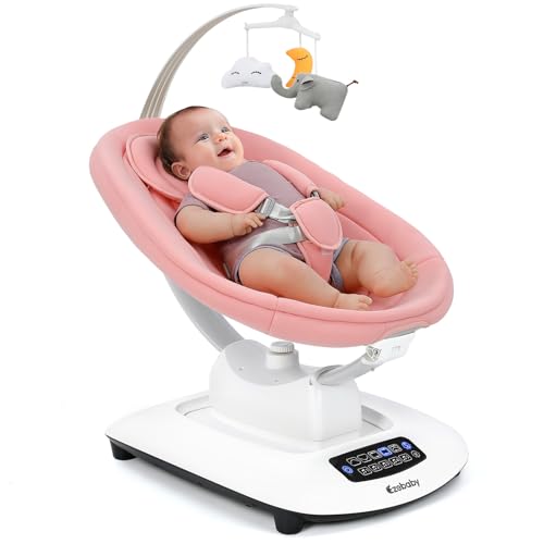 Image of Ezebaby Electric Baby Swing for Infants with 5 Unique Motions, 5 Speeds, Lullabies, Bluetooth Enabled, Smart Baby Swings for Newborn with 5-Point Harness & Remote Control for 0-9 Months, Pink