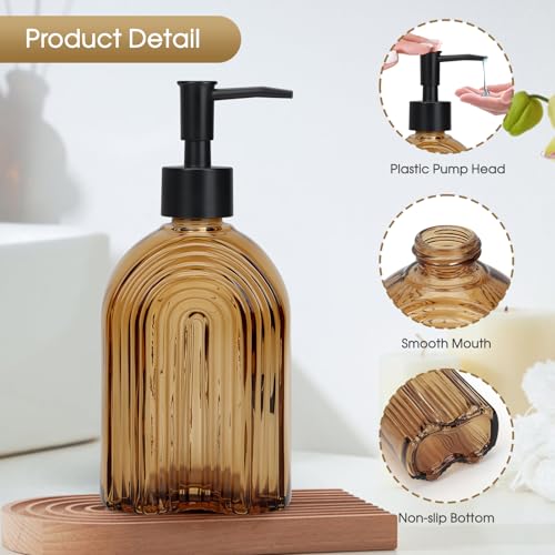 Topsky Arch Glass Soap Dispenser with Plastic Pump, 11OZ Liquid Hand Soap Dispenser, Rustproof Pump for Kitchen & Bathroom, Great for Lotions, Essential Oil, Liquid Soaps,Rainbow-Shaped,Amber by Topsky - Image 3