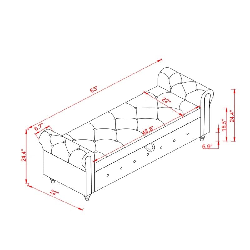 Image of 63 Inch Button Tufted Storage Ottoman Bench with Rolled Arms for Bedroom & Living Room | Chesterfield End of Bed Bench with Hidden Storage | Upholstered Sofa Bench Seating for Entryway, Navy Blue