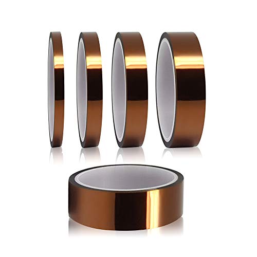 YIXISI 5 Piezas Cinta de Alta Temperatura Cinta Adhesiva Kapton para Soldar por Transferencia de calor y aislamiento (3mm / 6mm / 8mm /12mm / 25 mm x 33 m)