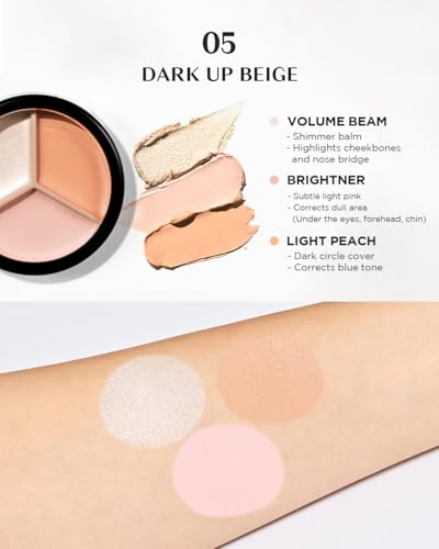 Image of THESAEM Cover Perfection Triple Pot Concealer - 05 Dark Up Beige for Dark Circles & Under-Eye - 3-Color Multi Concealer Palette with Volume & Brightening - Korean Makeup with Sweet Almond Oil