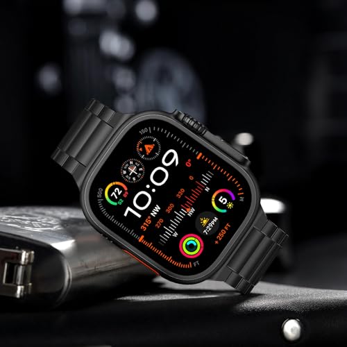 Image of Anlinser Metal Bands Compatible with Apple Watch Band 49mm 46mm 45mm 44mm 42mm for Women Men, Stainless Steel Business Strap for iWatch Ultra 3 /2 /1 SE Series 11 10 9 8 7 6-1 (Black)