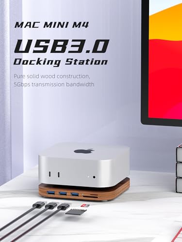 Hub Mac Mini M4 Pro support bois noyer bureau minimaliste - 3