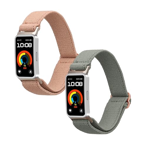 kwmobile 2X Sportarmband kompatibel mit Huawei Band 10/9 / 8 Armband - Sport Ersatzarmband Set aus Nylon f&uuml;r Fitnesstracker - Gr&uuml;n Altrosa