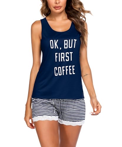 Ekouaer Womens Pajama Sets Sleeveless Tank Top and Shorts Pj Set Lace Hem Sleepwear S-XXXL4
