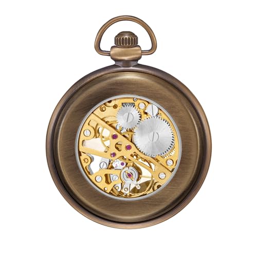 Image of ShoppeWatch Mens Pocket Watch with Chain | Classic Hand Wind Mechanical Movement | Open Face Pocketwatch ad Chain - 1920s Railroad Steampunk Costume Accessory