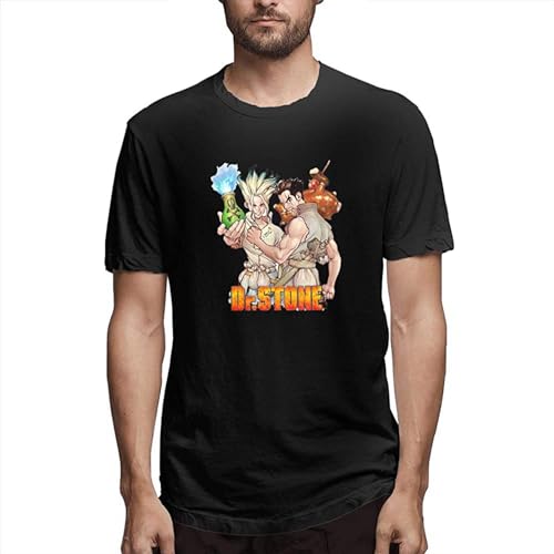 with Dr. Stone Ishigami Senku - Camiseta de manga corta unisex de algodón puro para hombre, cuello redondo, color negro, Negro, XL