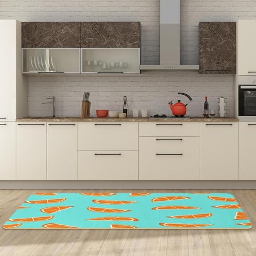 2 alfombrillas de cocina VAPOKF con patrón de rodajas naranjas lavables 3