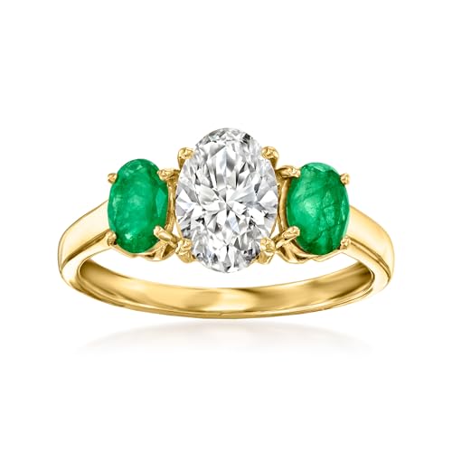 Ross-Simons 1.25 Carat Lab-Grown Diamond Ring With .80 ct. t.w. Emeralds in 14kt Yellow Gold. Size 6