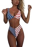 geluboao American Flag Bikini Set for Women Sexy Kont Front High Rise V Cut Two Piece Swimsuit M