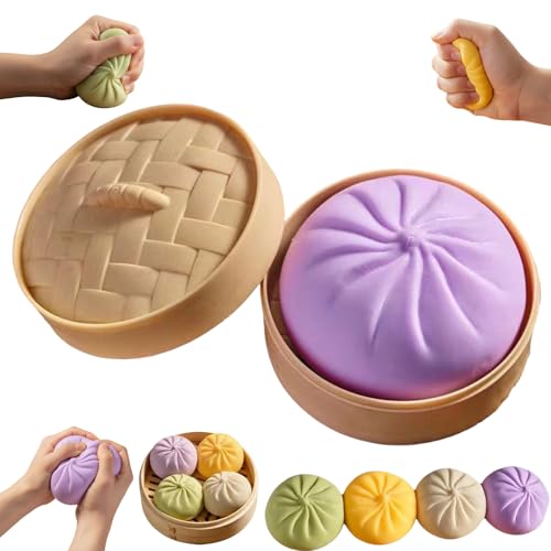Dumpling Squishy, Mystery Giant Glitter Dumpling Squishy, Mini Rainbow Dumplings Stress Ball, Cute Anxiety Relief Fidget Dumplings Toy, Soft Bun Squeeze Decompression Dough for Adults (Purple)