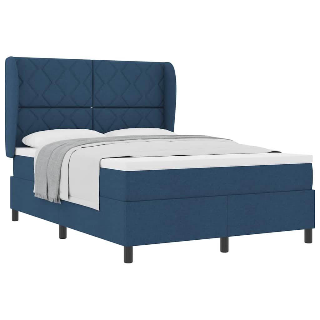 SKM Lit à Ressorts avec Matelas Bleu 140 x 190 cm Tissu,Meubles,Lits & Accessoires,Lits & Cadres de lit,Bleu,72.33KG,3340626