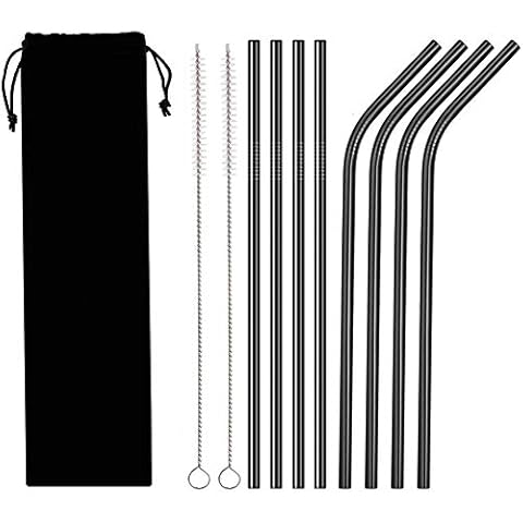 10PCS/Set Stainless Steel Straws, 8.5in Straight/Curved Reusable Replacement Metal Straws With Cleaning Brush For 20oz Tumblers - KKAAyueqin (black) Cover