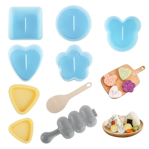 ZUYIST 8 Stück Sushi Maker Set, DIY Antihaft Onigiri Form, Dreieck Onigiri Maker, Kreative Reisbällchen Former, Reis Former Wiederverwendbar mit 1 Small Rice Paddle, für Kinder Erwachsene Anfänger