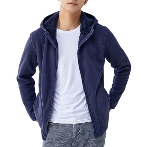 Image of Cromoncent Men's Full Zip Reversible Polar Fleece Hoodie Jacket Fall Winter Outwear, Dark Blue, Large