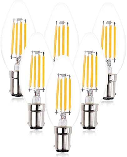Bonlux LED Candle Bulbs B15 SBC Small Bayonet Cap LED Candle Filament Bulbs, Dimmable B15D 40W Halogen Candle Bulbs Equivalent Bayonet Light Bulbs Warm White 2700K Chandelier Decor Lighting , 6-Pack
