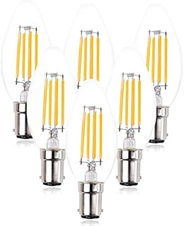 Bonlux LED Candle Bulbs B15 SBC Small Bayonet Cap LED Candle Filament Bulbs, Dimmable B15D 40W Halogen Candle Bulbs Equivalent Bayonet Light Bulbs Warm White 2700K Chandelier Decor Lighting , 6-Pack