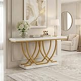Lailang 150cm Console d'entrée, Table Console, Meuble entrée Couloir, Console Blanche, Meuble d Entree Design, Console Fine, 150 x 35 x 71 cm, Blanc et Or