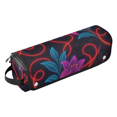 Estuche de viaje 2 en 1 para rizadores y planchas con tapete resistente al calor, impermeable y portátil con cremallera, diseño floral neón. miniatura 1