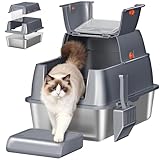 Fobyfurny Arenero Acero Inoxidable Gatos con Tapa, Gris Oscuro