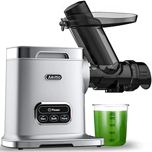 Aeitto Cold Press Juicer, Masticating Juicer, Slow Juicer with 3 Inch Wide Chute, 2-Speed Modes & Reverse Function, Juicer Machines with Brush Easy to Clean for Fruit and Vegetable (Sliver)