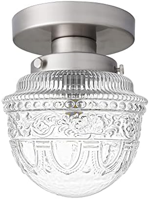 DSMJFU Brushed Nickel Semi Flush Mount Ceiling Light, Small Blowing Clear Glass Shade Ceiling Light Fixtures for Bedroom Closet Bathroom Hallway Kitchen