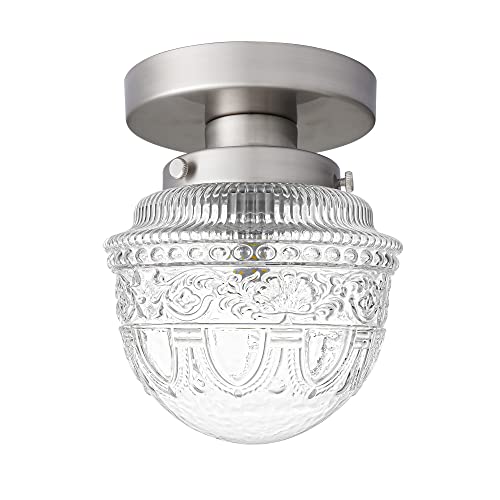 Dsmjfu Brushed Nickel Semi Flush Mount Ceiling Light, Small Blowing Clear Glass Shade Ceiling Light Fixtures For Bedroom Closet Bathroom Hallway Kitchen #TOP24