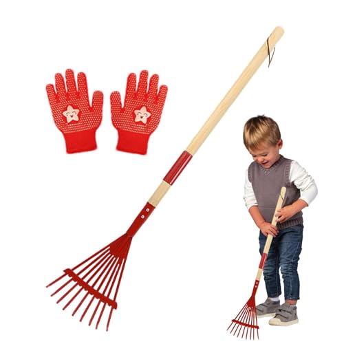 Rastrillo para Niños | Mango de Madera Desmontable de 68 cm con Guantes - Rastrillo de Jardín Infantil | para Acampada Exploración al Aire Libre Jardinería Mantenimiento de Césped