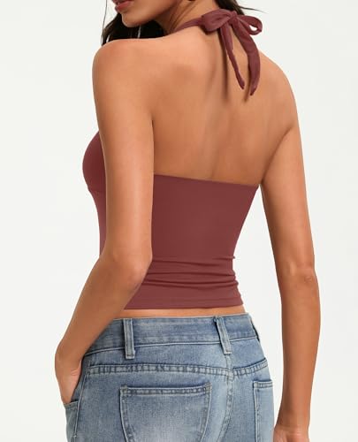 Image of Avidlove Women's Halter Top Deep V Going Out Tops Double Lined Sexy Backless Summer Crop Tank Top