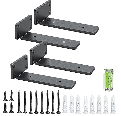 Shelf Brackets, 4 Pcs of 15cm/6inch Heavy Duty Industrial Shelf Bracket, Black Metal L Brackets for Shelves Support DIY(5mm Thicked)