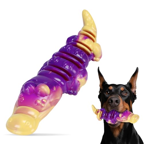 Mapneng Indestructible Dog Toys for Aggressive Chewers - Durable Nylon Chew Toys with Beef Flavour, Teeth Cleaning Bumps & Peanut Butter Slots for Medium/Large Breed Dogs (Crocodile)
