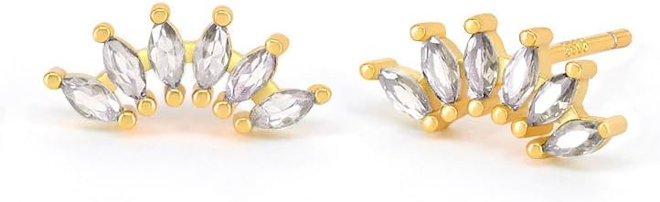 Curved CZ Crawler Ear Climber Cartilage Earrings Helix Conch Tragus Piercing Silver Stud Gold Colorful Cubic Zirconia Jewelry