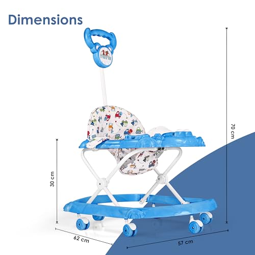 Image of BabyGo Tintin Baby Walker for 6-24 Months, Baby Walker with Push Handle & Activity Tray - Foldable Adjustable Height Infant Walker with Wheels, Music,Toy Bar and Comfotable seat (Blue)