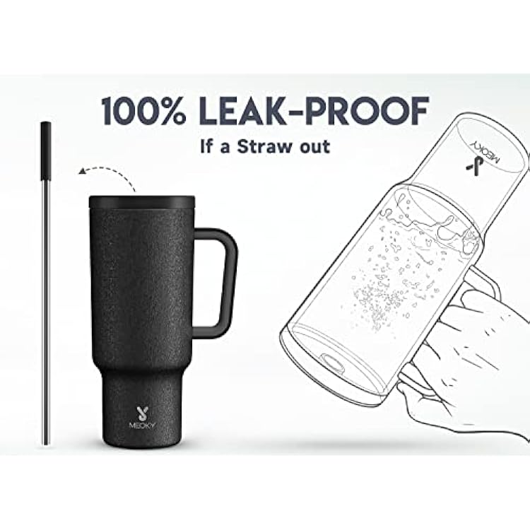 Meoky 50 oz Tumbler with Handle, 40 oz Tumbler with Handle and Straw, Insulated Stainless Steel Travel Mug, 100% Leak-proof, Keeps Cold (Night)