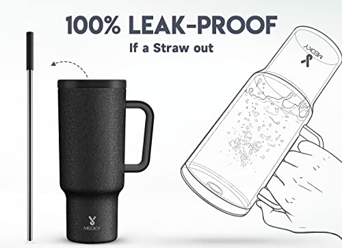Meoky 40oz Tumbler with Handle, Leak-proof Lid and Straw, Insulated Coffee Mug Stainless Steel Travel Mug, Keeps Cold for 34 Hours or Hot for 10 Hours (Night)