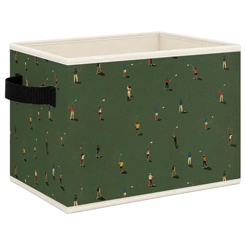 Mcehtle Vintage Green Golf Foldable Storage Bins Box with Handles, Minimalist Abstract Golf Sports Collapsible Toys Books Clothes Organizer Basket for Kids Boys Bedroom Bathroom Gym