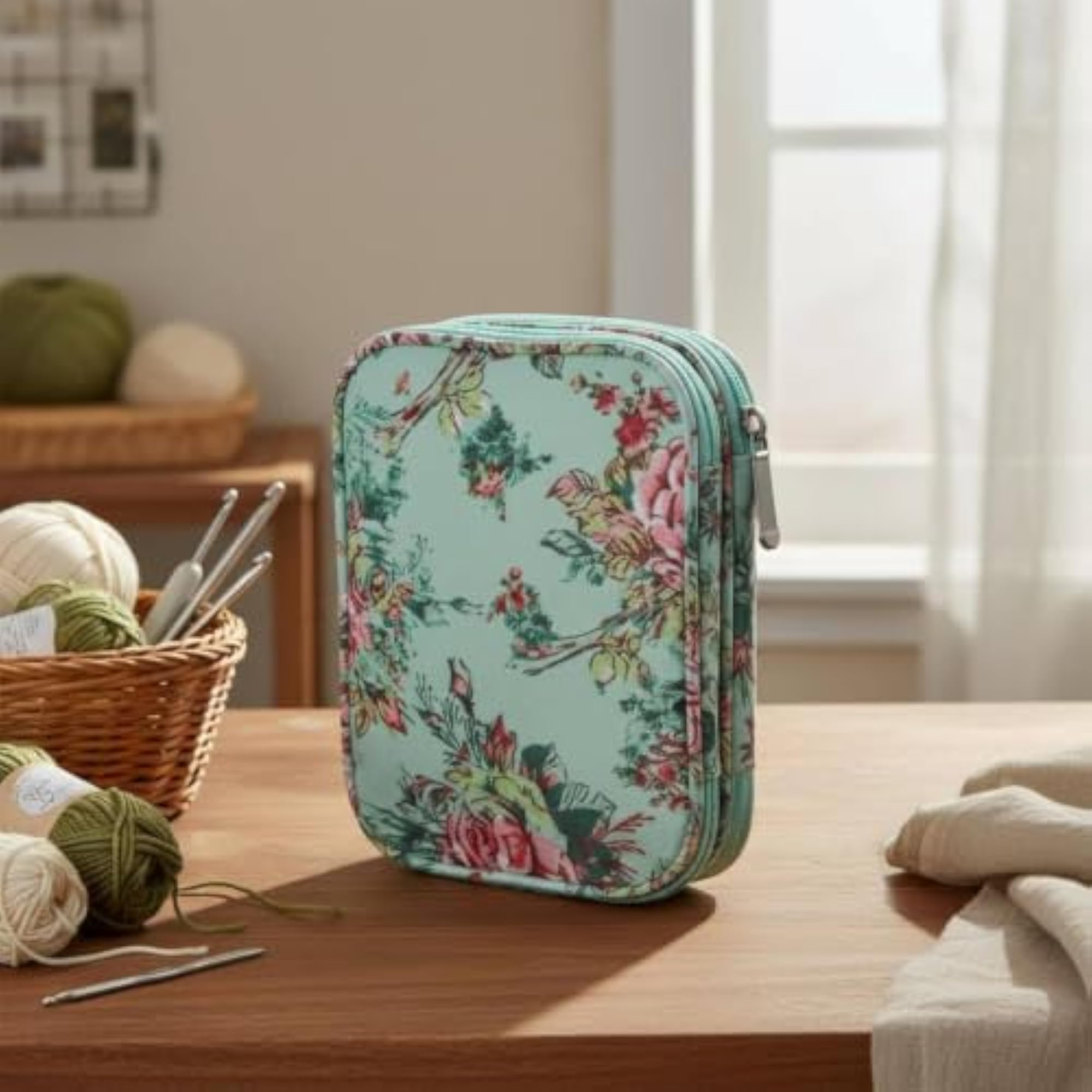 Compact Double Layer Crochet Hook Case with Zipper Closure