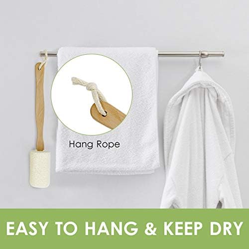Natural Loofah Back Scrubber, QpenguinBabies Loofah on a Stick with Natural Loofah Sponge Exfoliating Body Sponge Scrubber With Long Wooden Handle Back Brush For Men & Women in Bath Spa Shower, 2 Pack