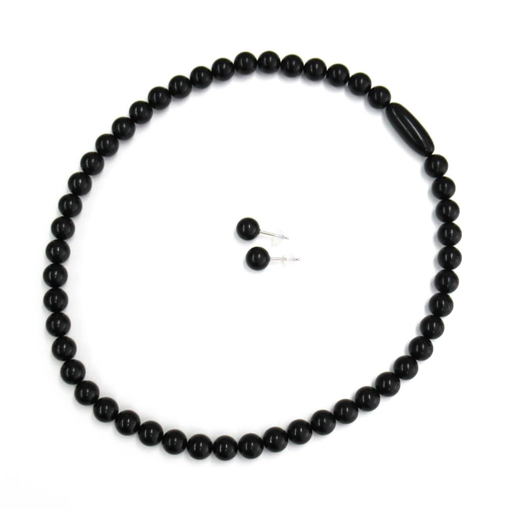 Amazon | 【10年保証付】 天然ジェット ネックレス 8mm丸玉42cm ＋8mm
