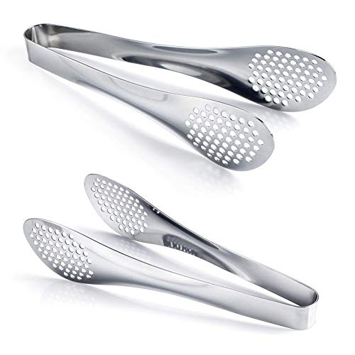 Emoly 2 Pack Stainless Steel Kitchen Food Tongs 5-Inch Chef Cooking Tongs for Serving Catering for Vegetable Salads Barbecue Toast Bread Pastry Sandwich Cooking Tongs