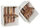 ATTRAKTIVES außergewöhnliches Design. Die Rückseite besteht bei diesen weißen Kisten aus geflammten Brettern. Eine authentische Kombination für den modernen Landhaus Vintage Einrichtungsstil.
